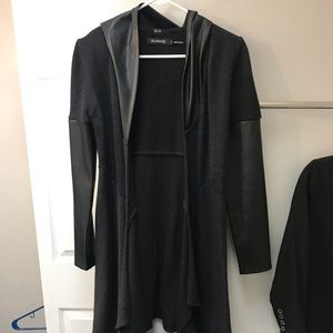 BlankNYC long black cardigan with leather sleeves